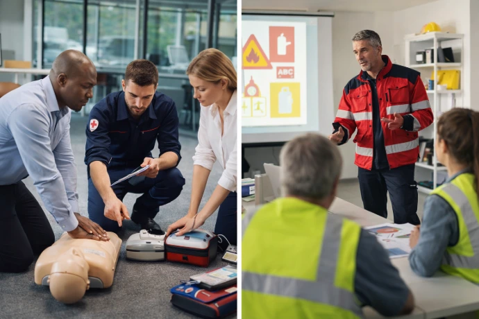 Group autour d'un mannequin pour faire une réanimation